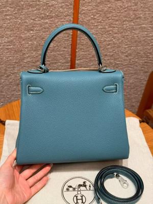 wholesale quality hermes kelly 25 togo blue jean phw